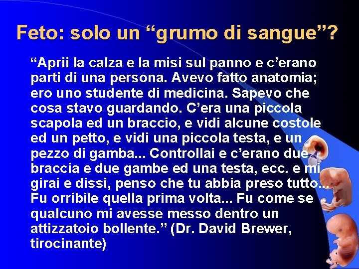 Feto: solo un “grumo di sangue”? “Aprii la calza e la misi sul panno