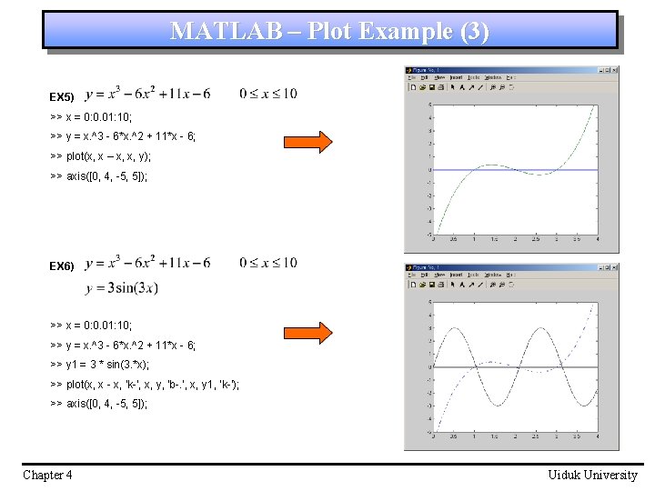 MATLAB – Plot Example (3) EX 5) >> x = 0: 0. 01: 10; MATLAB – Plot Example (3) EX 5) >> x = 0: 0. 01: 10;