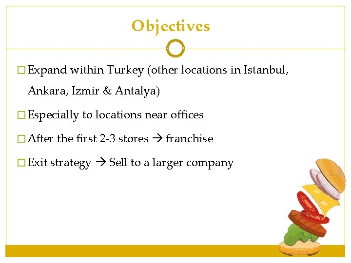 Objectives � Expand within Turkey (other locations in Istanbul, Ankara, Izmir & Antalya) � Objectives � Expand within Turkey (other locations in Istanbul, Ankara, Izmir & Antalya) �