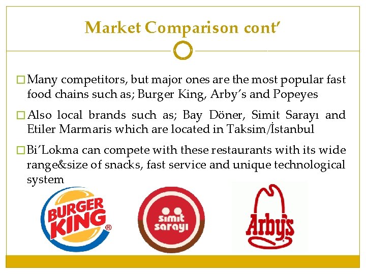 Market Comparison cont’ � Many competitors, but major ones are the most popular fast Market Comparison cont’ � Many competitors, but major ones are the most popular fast