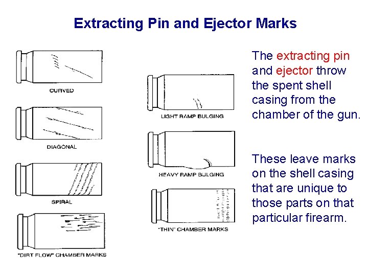 Extracting Pin and Ejector Marks The extracting pin and ejector throw the spent shell Extracting Pin and Ejector Marks The extracting pin and ejector throw the spent shell