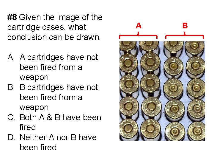 #8 Given the image of the cartridge cases, what conclusion can be drawn. A.