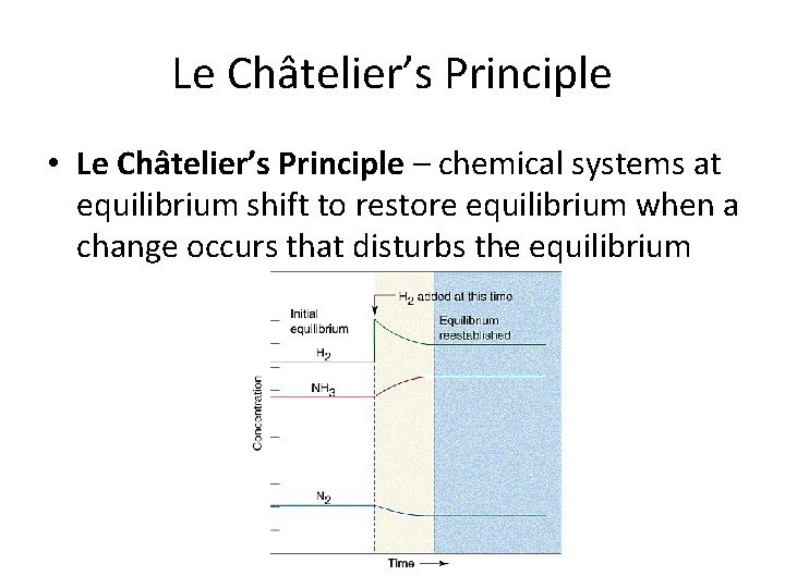 Le Châtelier’s Principle • Le Châtelier’s Principle – chemical systems at equilibrium shift to