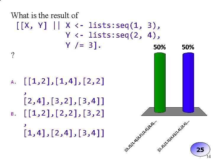 What is the result of [[X, Y] || X <- lists: seq(1, 3), Y