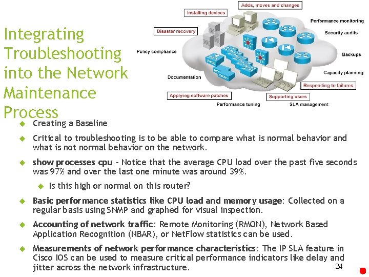 Integrating Troubleshooting into the Network Maintenance Process Creating a Baseline Critical to troubleshooting is