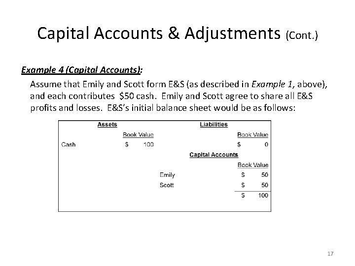 Capital Accounts & Adjustments (Cont. ) Example 4 (Capital Accounts): Assume that Emily and