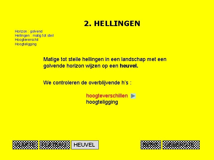 2. HELLINGEN Horizon : golvend Hellingen : matig tot steil Hoogteverschil Hoogteligging Matige tot