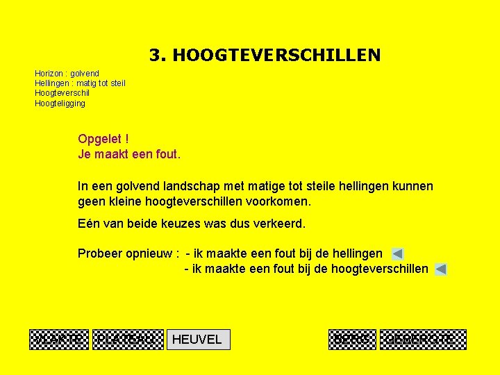 3. HOOGTEVERSCHILLEN Horizon : golvend Hellingen : matig tot steil Hoogteverschil Hoogteligging Opgelet !