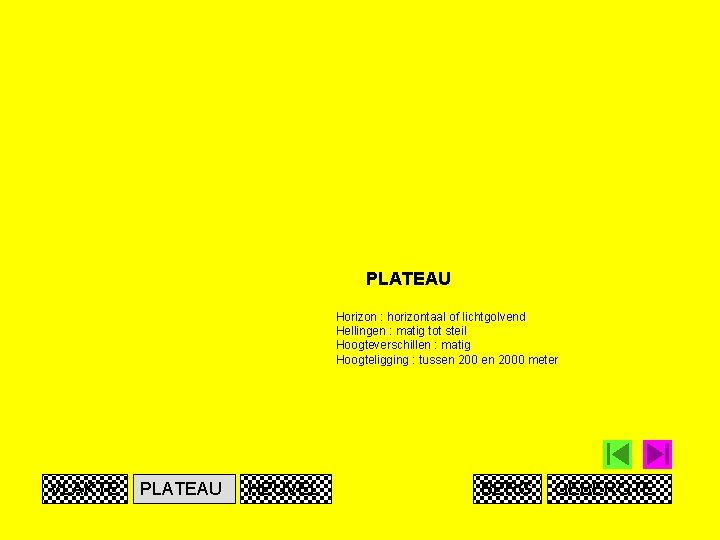 PLATEAU Horizon : horizontaal of lichtgolvend Hellingen : matig tot steil Hoogteverschillen : matig
