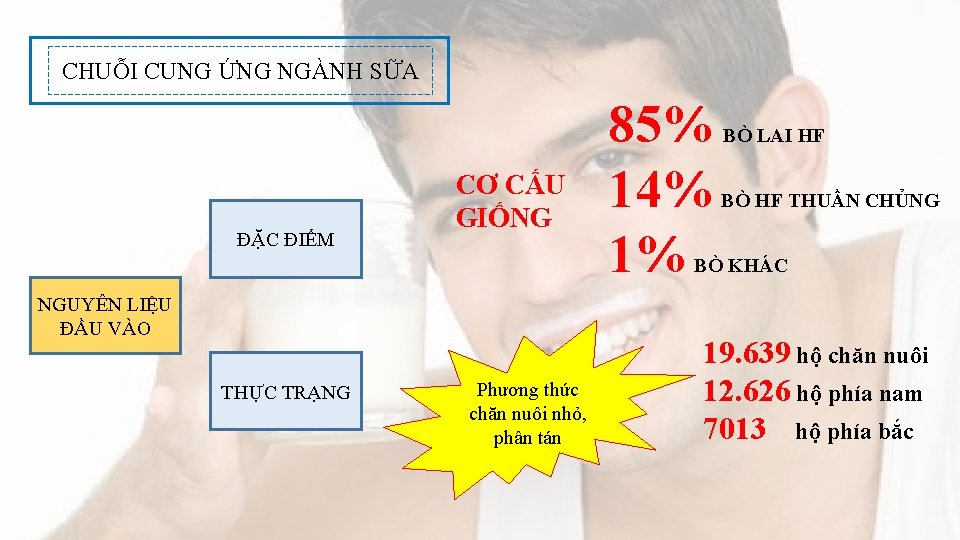 CHUỖI CUNG ỨNG NGÀNH SỮA ĐẶC ĐIỂM CƠ CẤU GIỐNG 85% 14% 1% BÒ