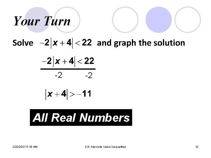 Your Turn Solve and graph the solution -2 -2 All Real Numbers 2/22/2021 5: