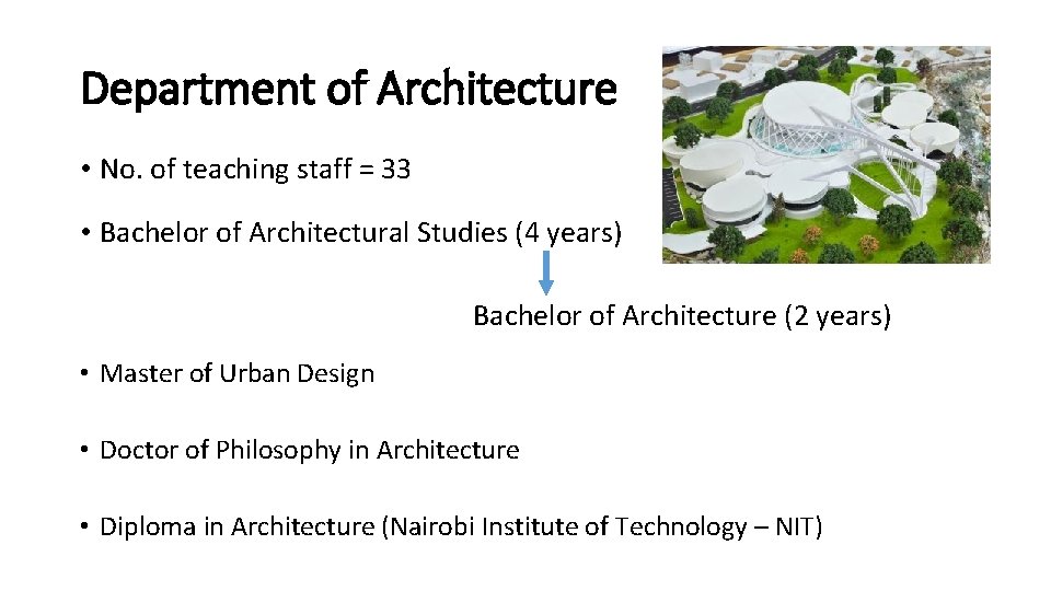 Department of Architecture • No. of teaching staff = 33 • Bachelor of Architectural