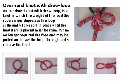 Overhand knot with draw-loop An overhand knot with draw-loop, is a knot in which