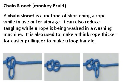 Chain Sinnet (monkey Braid) A chain sinnet is a method of shortening a rope