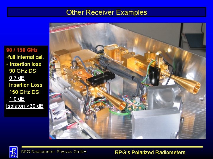 Other Receiver Examples 90 / 150 GHz • full internal cal. • Insertion loss