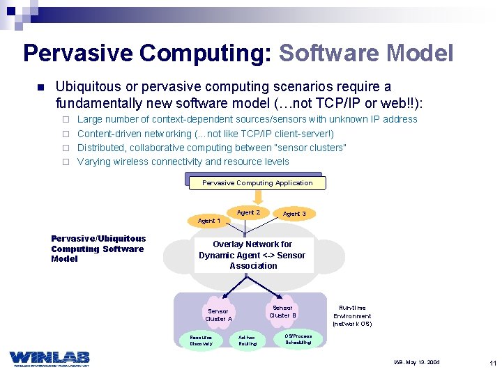 Pervasive Computing: Software Model n Ubiquitous or pervasive computing scenarios require a fundamentally new