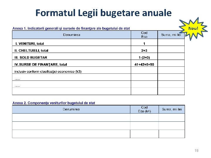 Formatul Legii bugetare anuale Nou! 19 