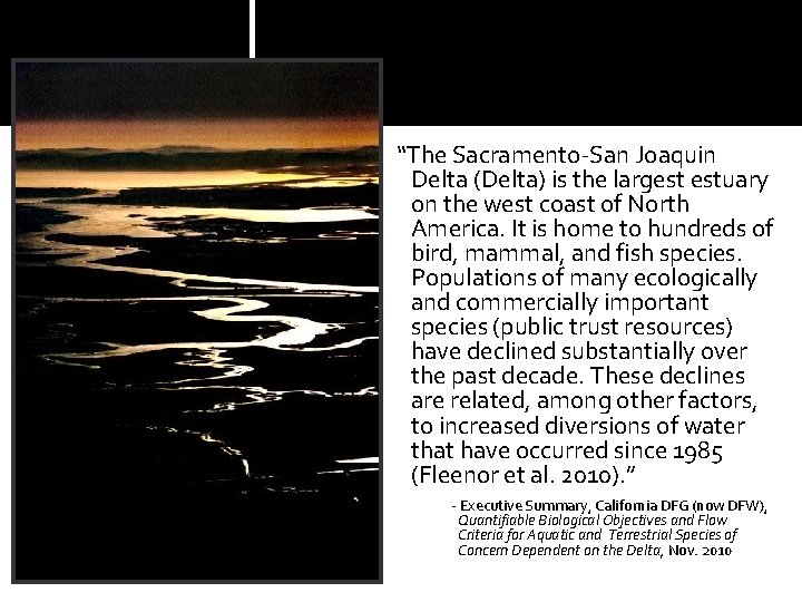 “The Sacramento-San Joaquin Delta (Delta) is the largest estuary on the west coast of