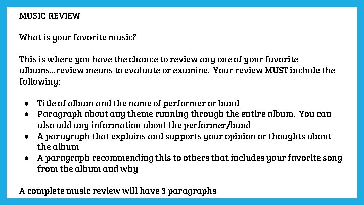 MUSIC REVIEW What is your favorite music? This is where you have the chance