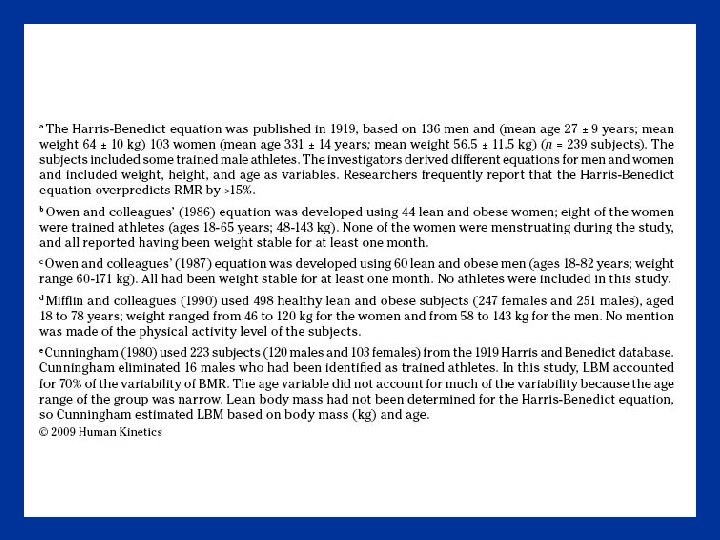 Equations for Estimating Resting Metabolic Rate (RMR) in Healthy Individuals 