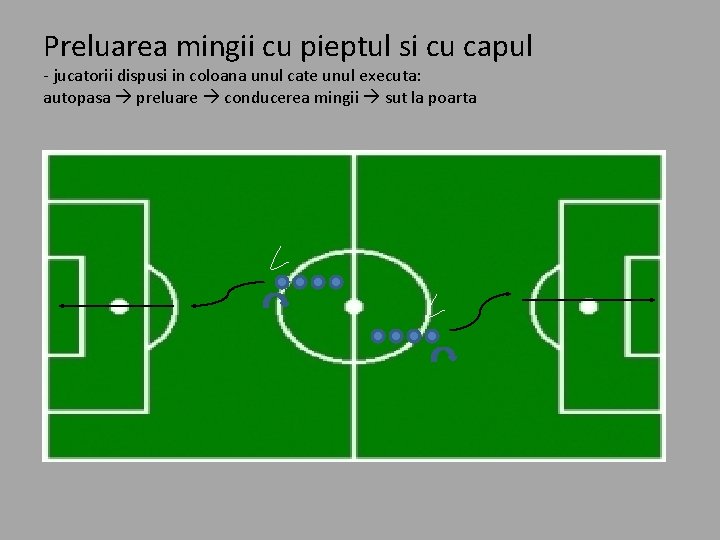 Preluarea mingii cu pieptul si cu capul - jucatorii dispusi in coloana unul cate Preluarea mingii cu pieptul si cu capul - jucatorii dispusi in coloana unul cate