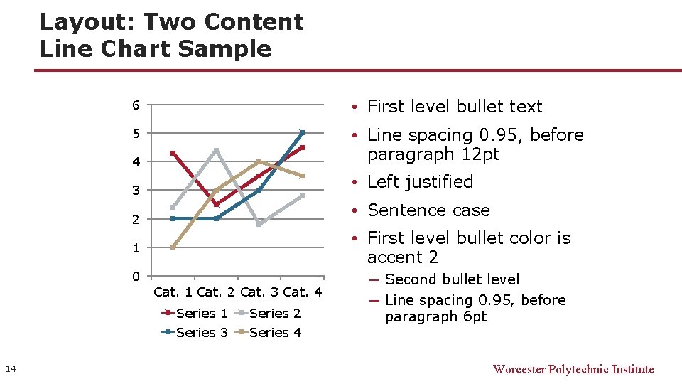 Layout: Two Content Line Chart Sample 6 • First level bullet text 5 4