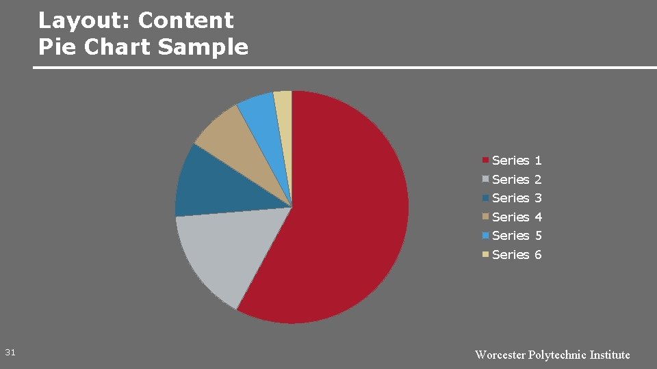 Layout: Content Pie Chart Sample Series 1 Series 2 Series 3 Series 4 Series