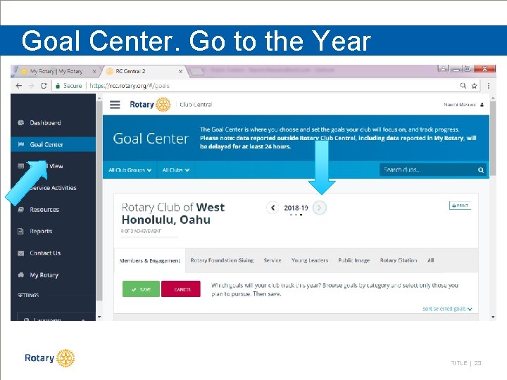 Goal Center. Go to the Year TITLE | 23 