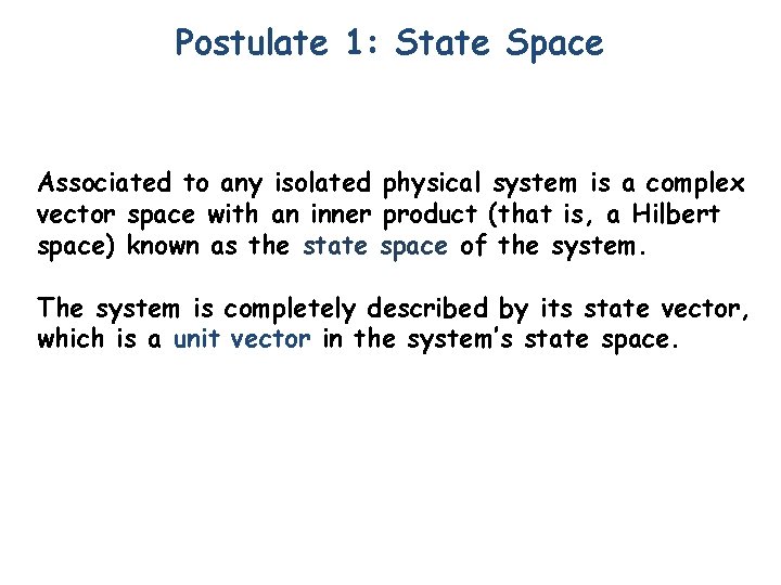 Postulate 1: State Space Associated to any isolated physical system is a complex vector