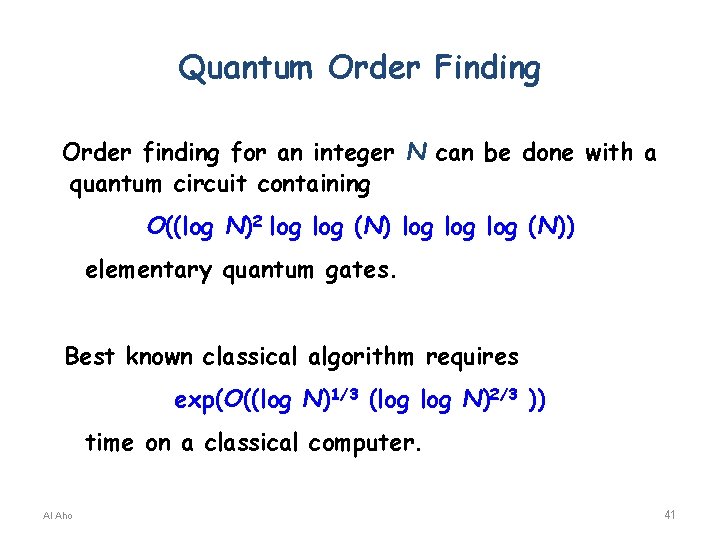 Quantum Order Finding Order finding for an integer N can be done with a