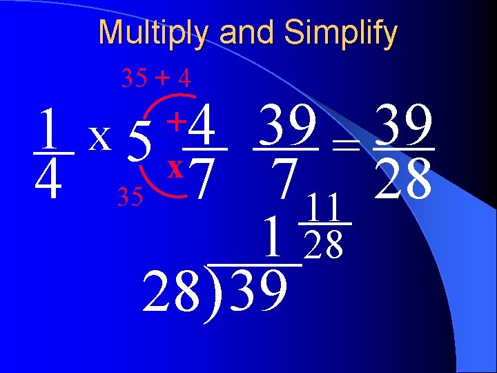 Multiply and Simplify 35 + 4 1 x 5 4 39 = 39 4