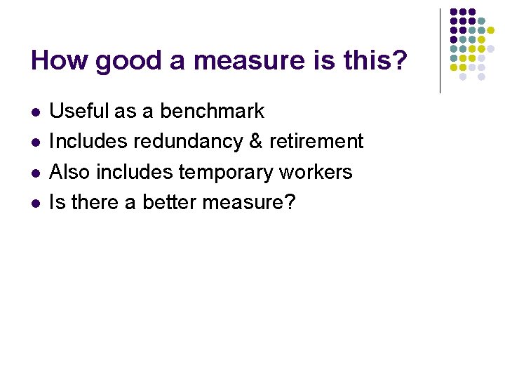 How good a measure is this? l l Useful as a benchmark Includes redundancy