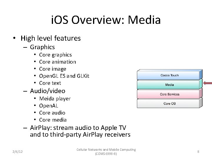 i. OS Overview: Media • High level features – Graphics • • • Core