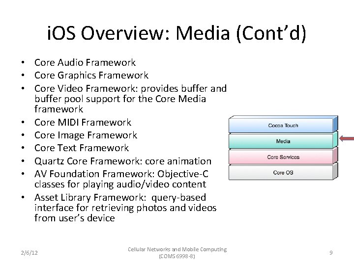i. OS Overview: Media (Cont’d) • Core Audio Framework • Core Graphics Framework •