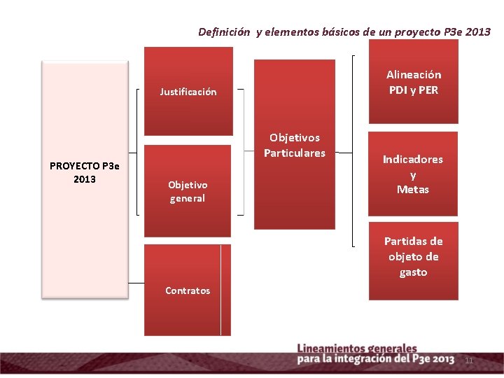 Definición y elementos básicos de un proyecto P 3 e 2013 Alineación PDI y