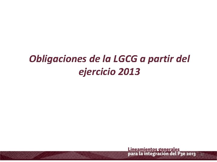 Obligaciones de la LGCG a partir del ejercicio 2013 40 