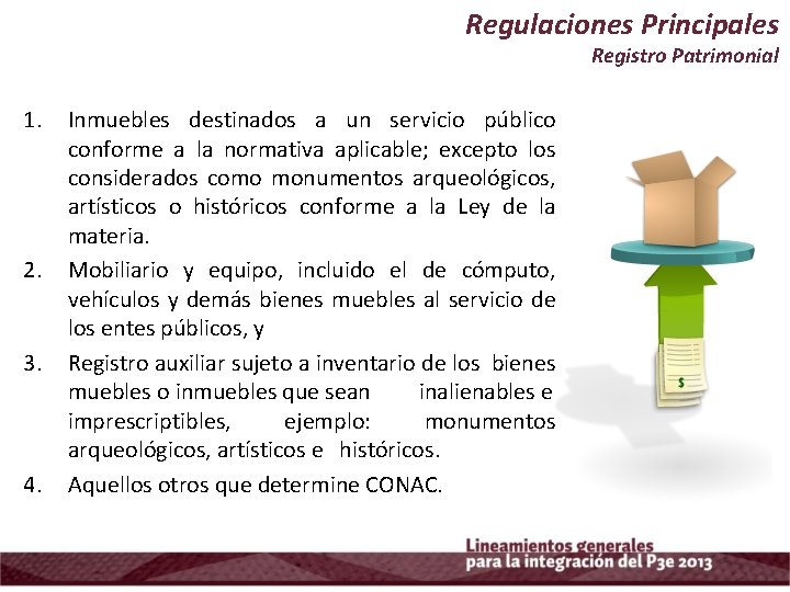 Regulaciones Principales Registro Patrimonial 1. 2. 3. 4. Inmuebles destinados a un servicio público