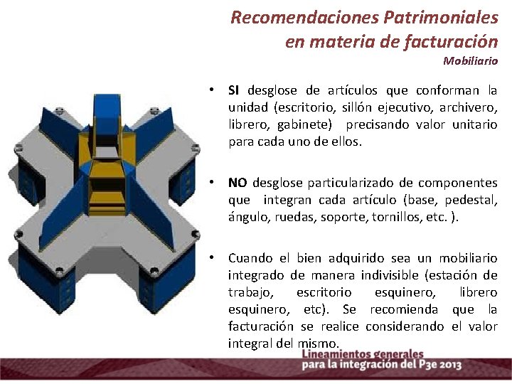 Recomendaciones Patrimoniales en materia de facturación Mobiliario • SI desglose de artículos que conforman