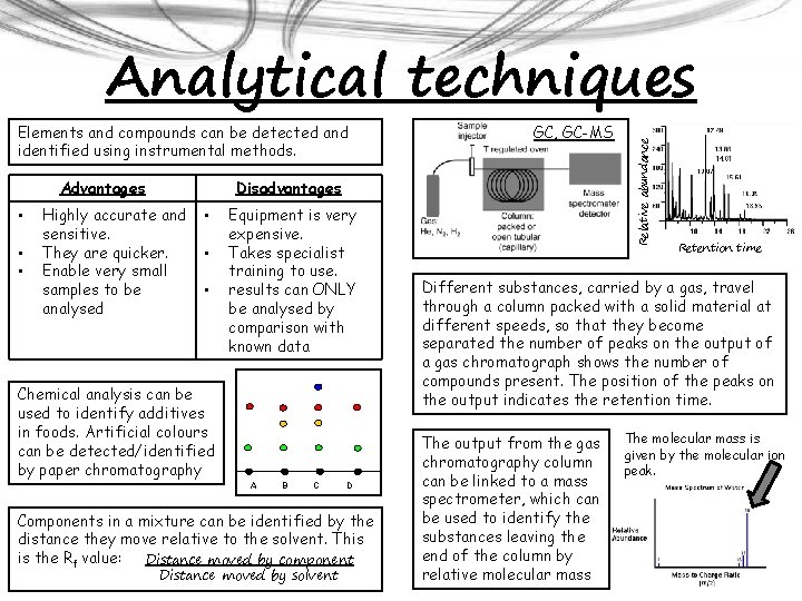 Elements and compounds can be detected and identified using instrumental methods. Advantages • •