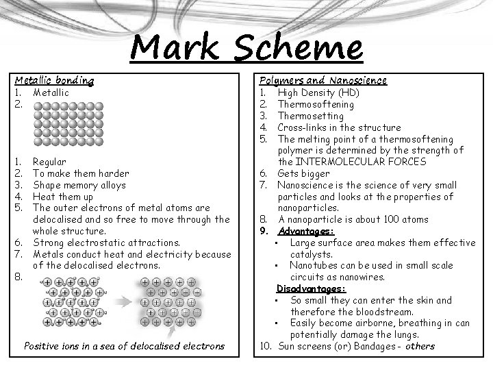 Metallic bonding 1. Metallic 2. 1. 2. 3. 4. 5. 6. 7. 8. Mark