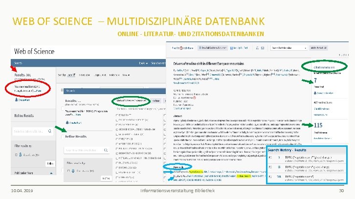 WEB OF SCIENCE – MULTIDISZIPLINÄRE DATENBANK ONLINE - LITERATUR- UND ZITATIONSDATENBANKEN Search History -