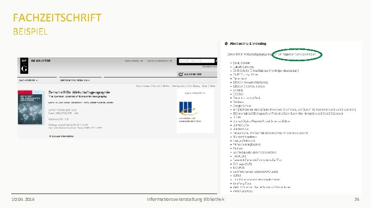 FACHZEITSCHRIFT BEISPIEL 10. 04. 2019 Informationsveranstaltung Bibliothek 34 