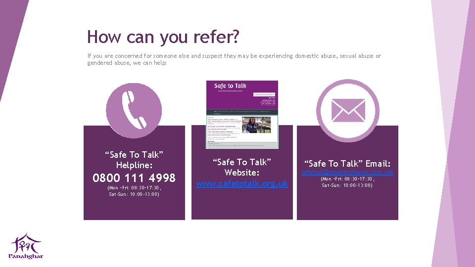 How can you refer? If you are concerned for someone else and suspect they