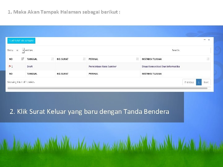 1. Maka Akan Tampak Halaman sebagai berikut : 2. Klik Surat Keluar yang baru