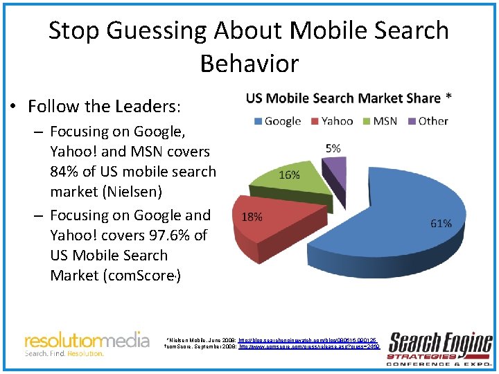 Stop Guessing About Mobile Search Behavior • Follow the Leaders: – Focusing on Google,