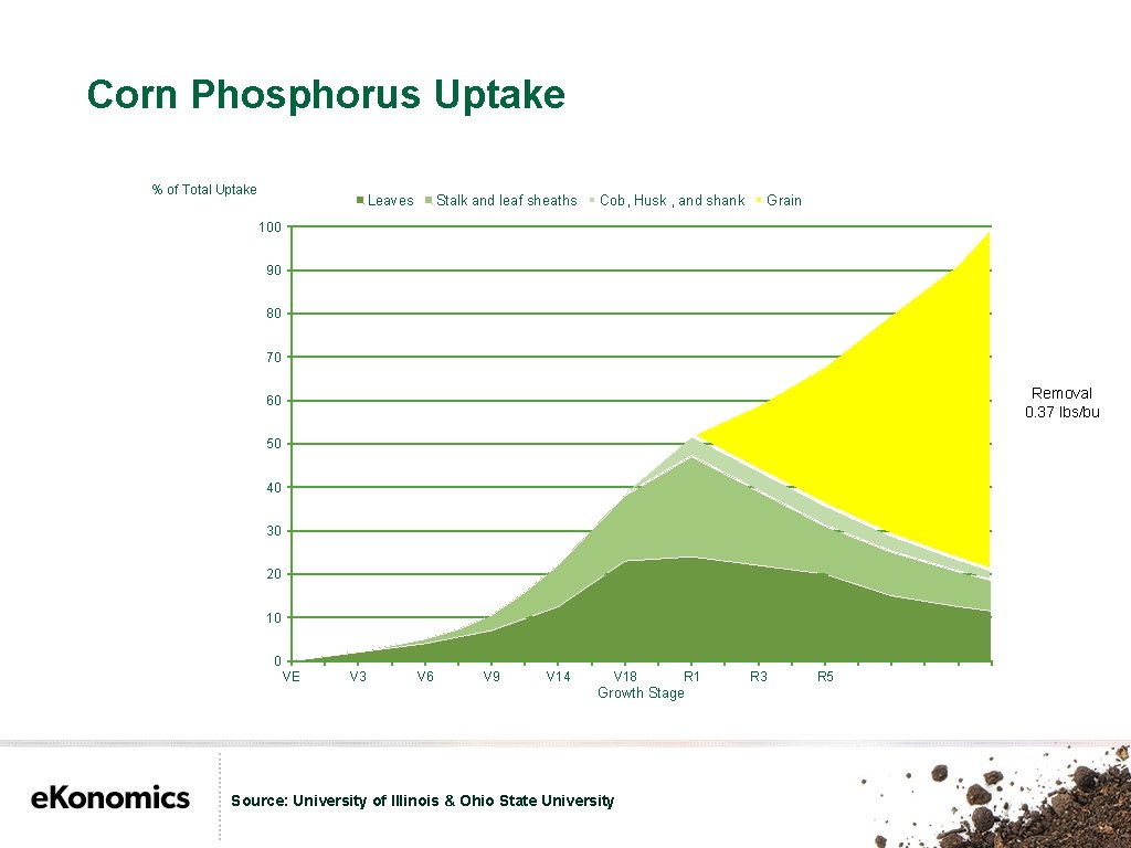 Corn Phosphorus Uptake % of Total Uptake Leaves Stalk and leaf sheaths Cob, Husk