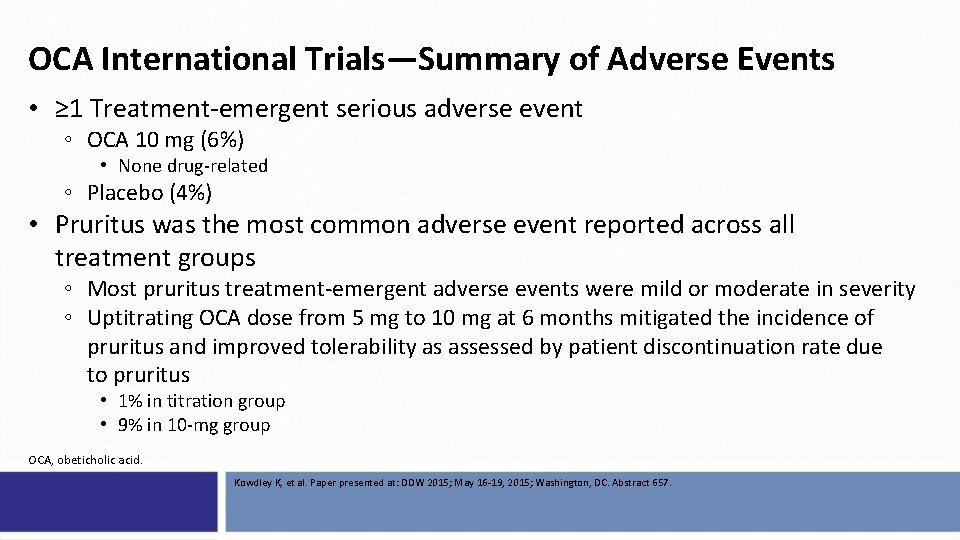 OCA International Trials—Summary of Adverse Events • ≥ 1 Treatment-emergent serious adverse event ◦