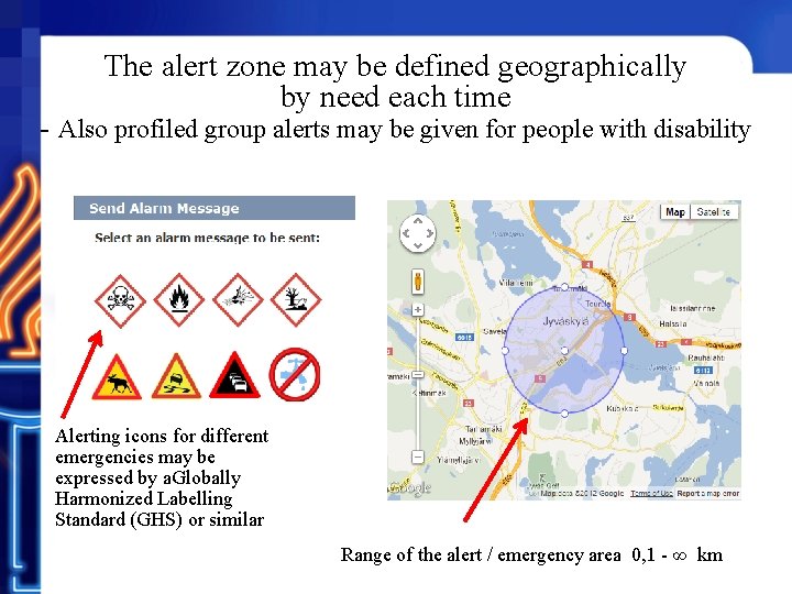 The alert zone may be defined geographically by need each time - Also profiled