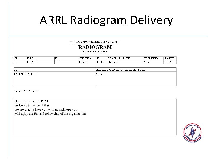 ARRL Radiogram Delivery 
