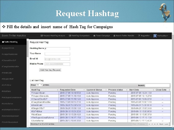 Request Hashtag v Fill the details and insert name of Hash Tag for Campaigns